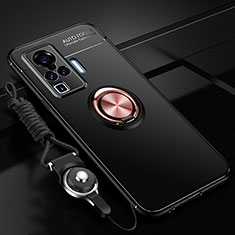 Silikon Hülle Handyhülle Ultra Dünn Schutzhülle Tasche Flexible mit Magnetisch Fingerring Ständer für Vivo X51 5G Gold und Schwarz