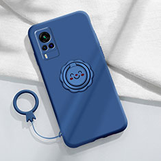 Silikon Hülle Handyhülle Ultra Dünn Schutzhülle Tasche Flexible mit Magnetisch Fingerring Ständer für Vivo X60 5G Blau