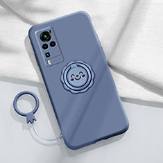 Silikon Hülle Handyhülle Ultra Dünn Schutzhülle Tasche Flexible mit Magnetisch Fingerring Ständer für Vivo X60 Pro 5G Lavendel Grau