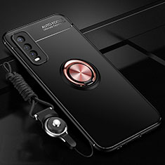 Silikon Hülle Handyhülle Ultra Dünn Schutzhülle Tasche Flexible mit Magnetisch Fingerring Ständer für Vivo Y12s Gold und Schwarz