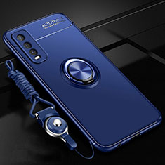 Silikon Hülle Handyhülle Ultra Dünn Schutzhülle Tasche Flexible mit Magnetisch Fingerring Ständer für Vivo Y20 Blau