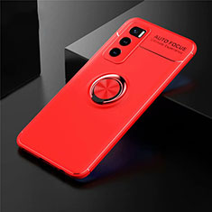 Silikon Hülle Handyhülle Ultra Dünn Schutzhülle Tasche Flexible mit Magnetisch Fingerring Ständer für Vivo Y70 (2020) Rot