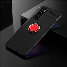Silikon Hülle Handyhülle Ultra Dünn Schutzhülle Tasche Flexible mit Magnetisch Fingerring Ständer für Vivo Y70 (2020) Rot und Schwarz