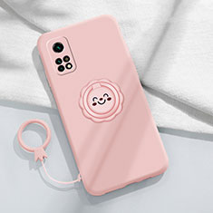 Silikon Hülle Handyhülle Ultra Dünn Schutzhülle Tasche Flexible mit Magnetisch Fingerring Ständer für Xiaomi Mi 10T 5G Rosa