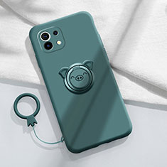 Silikon Hülle Handyhülle Ultra Dünn Schutzhülle Tasche Flexible mit Magnetisch Fingerring Ständer für Xiaomi Mi 11 5G Nachtgrün