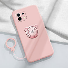 Silikon Hülle Handyhülle Ultra Dünn Schutzhülle Tasche Flexible mit Magnetisch Fingerring Ständer für Xiaomi Mi 11 5G Rosa