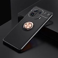Silikon Hülle Handyhülle Ultra Dünn Schutzhülle Tasche Flexible mit Magnetisch Fingerring Ständer für Xiaomi Mi 11 Pro 5G Gold und Schwarz