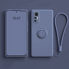 Silikon Hülle Handyhülle Ultra Dünn Schutzhülle Tasche Flexible mit Magnetisch Fingerring Ständer für Xiaomi Mi 12 5G Lavendel Grau