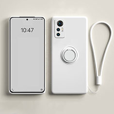 Silikon Hülle Handyhülle Ultra Dünn Schutzhülle Tasche Flexible mit Magnetisch Fingerring Ständer für Xiaomi Mi 12 5G Weiß