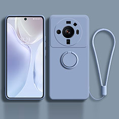 Silikon Hülle Handyhülle Ultra Dünn Schutzhülle Tasche Flexible mit Magnetisch Fingerring Ständer für Xiaomi Mi 12 Ultra 5G Lavendel Grau