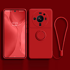 Silikon Hülle Handyhülle Ultra Dünn Schutzhülle Tasche Flexible mit Magnetisch Fingerring Ständer für Xiaomi Mi 12 Ultra 5G Rot