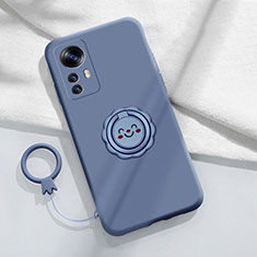 Silikon Hülle Handyhülle Ultra Dünn Schutzhülle Tasche Flexible mit Magnetisch Fingerring Ständer für Xiaomi Mi 12T Pro 5G Lavendel Grau