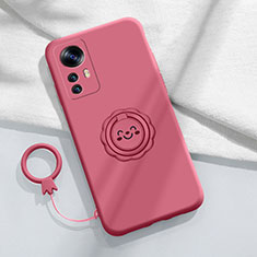 Silikon Hülle Handyhülle Ultra Dünn Schutzhülle Tasche Flexible mit Magnetisch Fingerring Ständer für Xiaomi Mi 12T Pro 5G Pink
