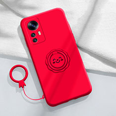 Silikon Hülle Handyhülle Ultra Dünn Schutzhülle Tasche Flexible mit Magnetisch Fingerring Ständer für Xiaomi Mi 12T Pro 5G Rot