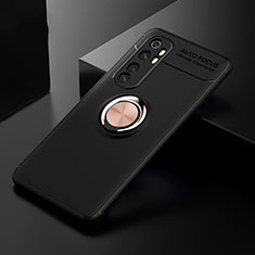 Silikon Hülle Handyhülle Ultra Dünn Schutzhülle Tasche Flexible mit Magnetisch Fingerring Ständer für Xiaomi Mi Note 10 Lite Gold und Schwarz