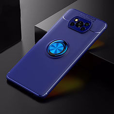 Silikon Hülle Handyhülle Ultra Dünn Schutzhülle Tasche Flexible mit Magnetisch Fingerring Ständer für Xiaomi Poco X3 Blau