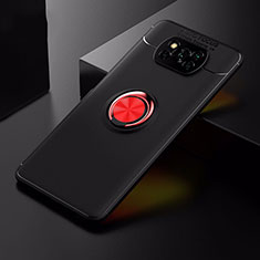 Silikon Hülle Handyhülle Ultra Dünn Schutzhülle Tasche Flexible mit Magnetisch Fingerring Ständer für Xiaomi Poco X3 NFC Rot und Schwarz