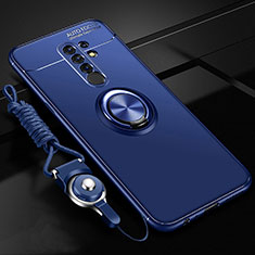 Silikon Hülle Handyhülle Ultra Dünn Schutzhülle Tasche Flexible mit Magnetisch Fingerring Ständer für Xiaomi Redmi 9 Prime India Blau