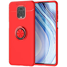 Silikon Hülle Handyhülle Ultra Dünn Schutzhülle Tasche Flexible mit Magnetisch Fingerring Ständer für Xiaomi Redmi Note 9 Pro Rot