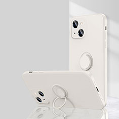 Silikon Hülle Handyhülle Ultra Dünn Schutzhülle Tasche Flexible mit Magnetisch Fingerring Ständer G01 für Apple iPhone 13 Mini Weiß