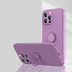 Silikon Hülle Handyhülle Ultra Dünn Schutzhülle Tasche Flexible mit Magnetisch Fingerring Ständer G01 für Apple iPhone 13 Pro Violett