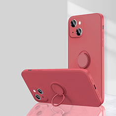 Silikon Hülle Handyhülle Ultra Dünn Schutzhülle Tasche Flexible mit Magnetisch Fingerring Ständer G01 für Apple iPhone 14 Plus Rot