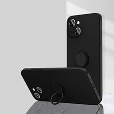 Silikon Hülle Handyhülle Ultra Dünn Schutzhülle Tasche Flexible mit Magnetisch Fingerring Ständer G01 für Apple iPhone 14 Plus Schwarz