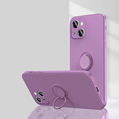 Silikon Hülle Handyhülle Ultra Dünn Schutzhülle Tasche Flexible mit Magnetisch Fingerring Ständer G01 für Apple iPhone 14 Plus Violett