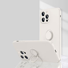 Silikon Hülle Handyhülle Ultra Dünn Schutzhülle Tasche Flexible mit Magnetisch Fingerring Ständer G01 für Apple iPhone 14 Pro Weiß