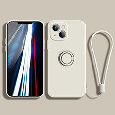 Silikon Hülle Handyhülle Ultra Dünn Schutzhülle Tasche Flexible mit Magnetisch Fingerring Ständer G02 für Apple iPhone 13 Mini Weiß