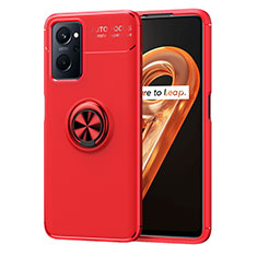 Silikon Hülle Handyhülle Ultra Dünn Schutzhülle Tasche Flexible mit Magnetisch Fingerring Ständer JM1 für Oppo A96 4G Rot