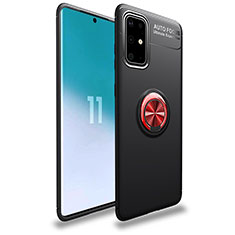 Silikon Hülle Handyhülle Ultra Dünn Schutzhülle Tasche Flexible mit Magnetisch Fingerring Ständer JM1 für Samsung Galaxy A41 Rot und Schwarz