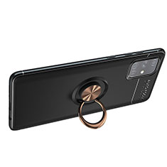 Silikon Hülle Handyhülle Ultra Dünn Schutzhülle Tasche Flexible mit Magnetisch Fingerring Ständer JM1 für Samsung Galaxy A51 4G Gold und Schwarz