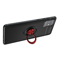 Silikon Hülle Handyhülle Ultra Dünn Schutzhülle Tasche Flexible mit Magnetisch Fingerring Ständer JM1 für Samsung Galaxy A51 4G Rot und Schwarz