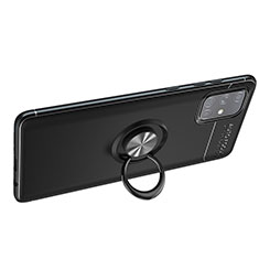 Silikon Hülle Handyhülle Ultra Dünn Schutzhülle Tasche Flexible mit Magnetisch Fingerring Ständer JM1 für Samsung Galaxy A51 4G Schwarz