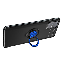 Silikon Hülle Handyhülle Ultra Dünn Schutzhülle Tasche Flexible mit Magnetisch Fingerring Ständer JM1 für Samsung Galaxy A51 5G Blau und Schwarz