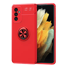 Silikon Hülle Handyhülle Ultra Dünn Schutzhülle Tasche Flexible mit Magnetisch Fingerring Ständer JM1 für Samsung Galaxy A82 5G Rot