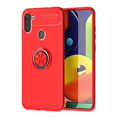 Silikon Hülle Handyhülle Ultra Dünn Schutzhülle Tasche Flexible mit Magnetisch Fingerring Ständer JM1 für Samsung Galaxy M11 Rot