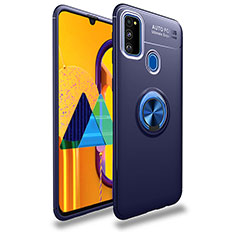 Silikon Hülle Handyhülle Ultra Dünn Schutzhülle Tasche Flexible mit Magnetisch Fingerring Ständer JM1 für Samsung Galaxy M21 Blau