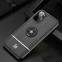 Silikon Hülle Handyhülle Ultra Dünn Schutzhülle Tasche Flexible mit Magnetisch Fingerring Ständer JM1 für Xiaomi Poco M5S Schwarz