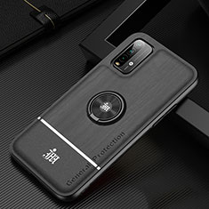 Silikon Hülle Handyhülle Ultra Dünn Schutzhülle Tasche Flexible mit Magnetisch Fingerring Ständer JM1 für Xiaomi Redmi 9T 4G Schwarz