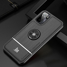 Silikon Hülle Handyhülle Ultra Dünn Schutzhülle Tasche Flexible mit Magnetisch Fingerring Ständer JM1 für Xiaomi Redmi Note 10 4G Schwarz