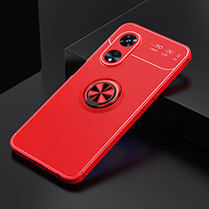 Silikon Hülle Handyhülle Ultra Dünn Schutzhülle Tasche Flexible mit Magnetisch Fingerring Ständer JM2 für Oppo A58 5G Rot