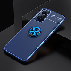 Silikon Hülle Handyhülle Ultra Dünn Schutzhülle Tasche Flexible mit Magnetisch Fingerring Ständer JM2 für Oppo A96 4G Blau