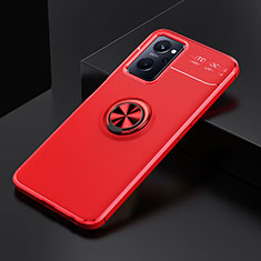 Silikon Hülle Handyhülle Ultra Dünn Schutzhülle Tasche Flexible mit Magnetisch Fingerring Ständer JM2 für Oppo A96 4G Rot