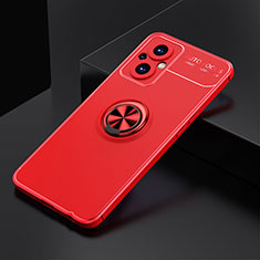 Silikon Hülle Handyhülle Ultra Dünn Schutzhülle Tasche Flexible mit Magnetisch Fingerring Ständer JM2 für Oppo A96 5G Rot