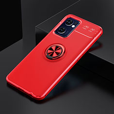 Silikon Hülle Handyhülle Ultra Dünn Schutzhülle Tasche Flexible mit Magnetisch Fingerring Ständer JM2 für Oppo Find X5 Lite 5G Rot