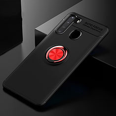 Silikon Hülle Handyhülle Ultra Dünn Schutzhülle Tasche Flexible mit Magnetisch Fingerring Ständer JM2 für Samsung Galaxy A21 Rot und Schwarz