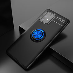 Silikon Hülle Handyhülle Ultra Dünn Schutzhülle Tasche Flexible mit Magnetisch Fingerring Ständer JM2 für Samsung Galaxy A91 Blau und Schwarz