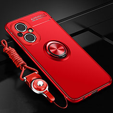 Silikon Hülle Handyhülle Ultra Dünn Schutzhülle Tasche Flexible mit Magnetisch Fingerring Ständer JM3 für OnePlus Nord N20 5G Rot
